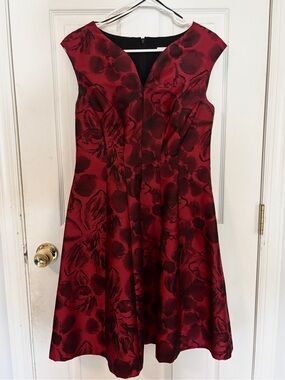 Studio One Red Floral Jacquard Dress